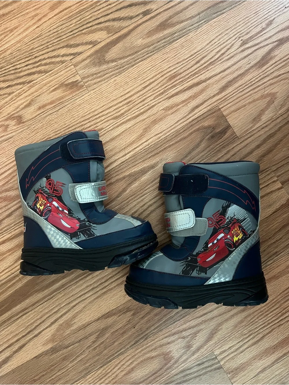Kids Rain & Snow Boots with Race Car Graphic - Navy/Gray
